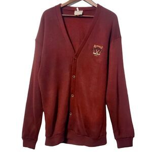 VTG Buffalo Hockey School Mens Cardigan Sweater Size M Red Fleece Varsity
